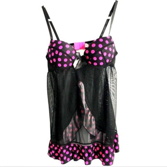 A French Affair Other - French Affair Lingerie Black Babydoll Sheer Dots